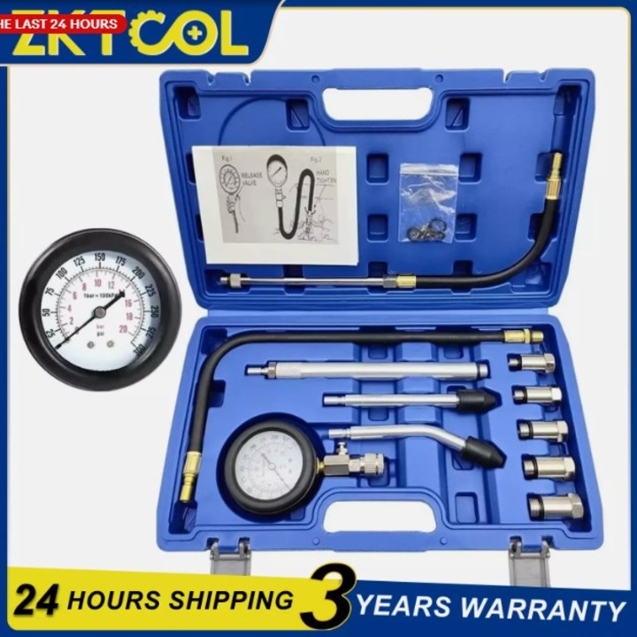 Тестер за компресия на автомобили, Enforose, професионален комплект с адаптери, издръжлива конструкция, манометър за бензинови двигатели