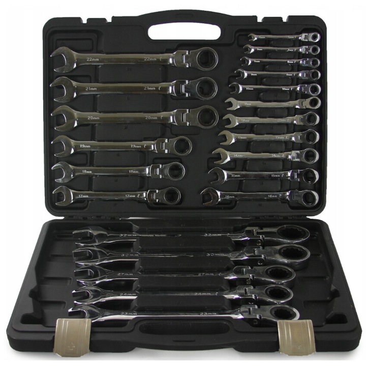 Falon-Tech 22 részes racsnis kulcskészlet, 6-32 mm, króm-vanádium acél, bőrönddel