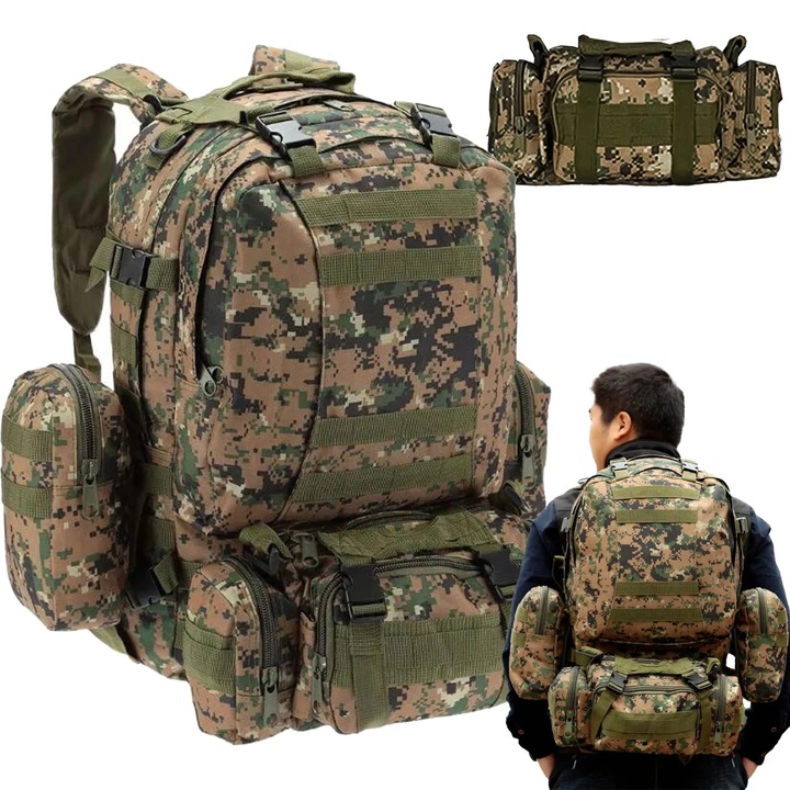 Rucsac tactico-militar Extralink 4 in 1, pentru scoala, calatorii si survival, capacitate 50 L, model MIL-668, durabil si rezistent, multiple compartimente, design ergonomic si ajustabil, ideal pentru activitati outdoor, drumetii, camping si utilizare zil