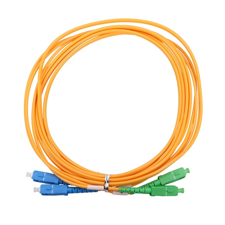 Patchcord Extralink SC/APC-SC/UPC, jednomodowy, duplex, fibra G657A1, diametru 3mm, lungime 2m, conexiune fiabila, instalare rapida in retele FTTH si echipamente telecom, performanta ridicata pentru transmisie semnal optic