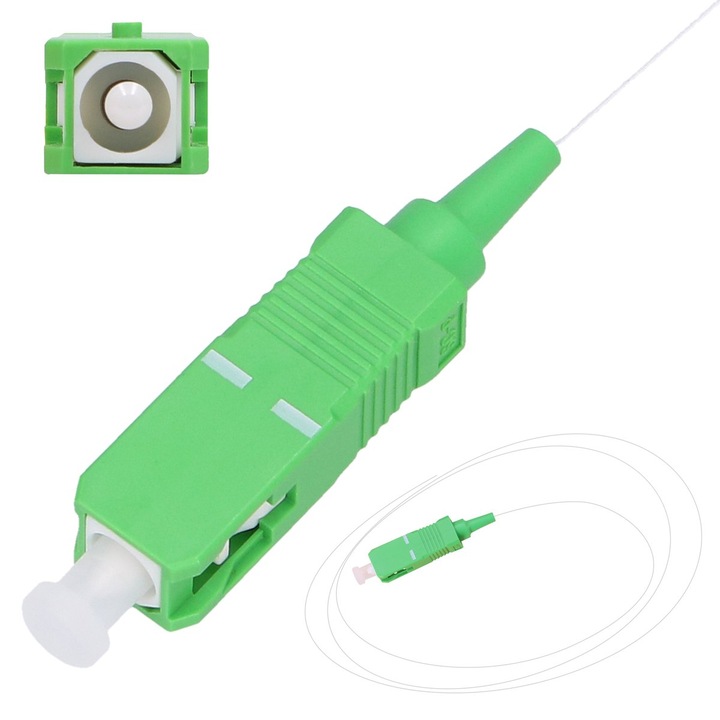 Pigtail Extralink SC/APC, jednomodowy, fibra 250 µm G.652D, lungime 1,5m, conexiune fiabila, instalare usoara in retele FTTH si echipamente telecom, performanta ridicata pentru transmisie semnal optic, compatibil standard SC/APC