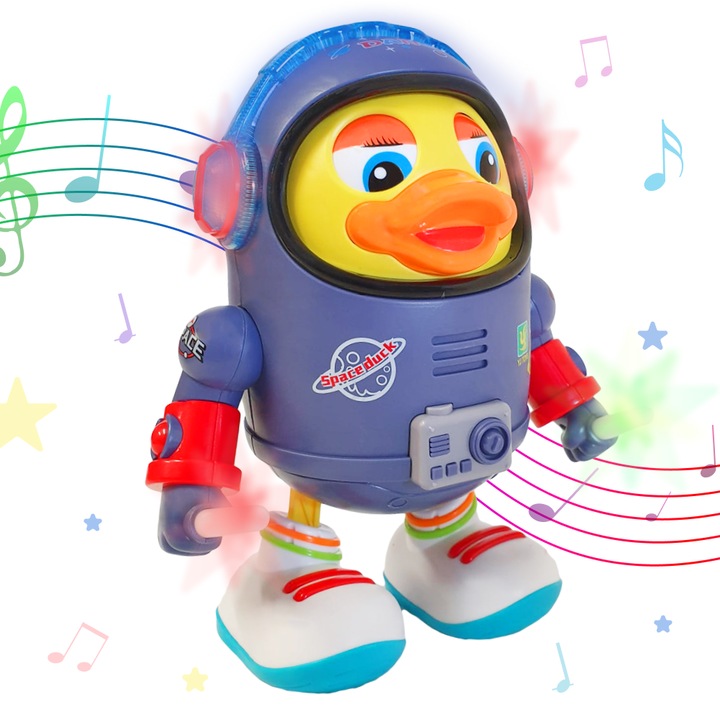 Jucarie Interactiva muzicala, cu lumini multicolore, Ratusca Cosmonaut, 19x15 cm, 3+ ani, WP4027 RCO®