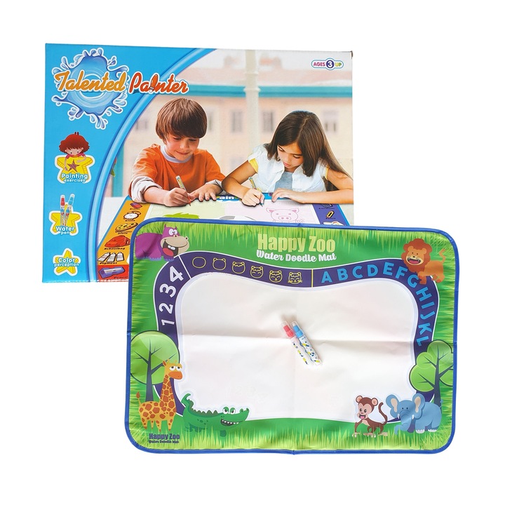 Jucarie interactiva Covoras pentru desenat cu apa, Happy Zoo, + 3 ani