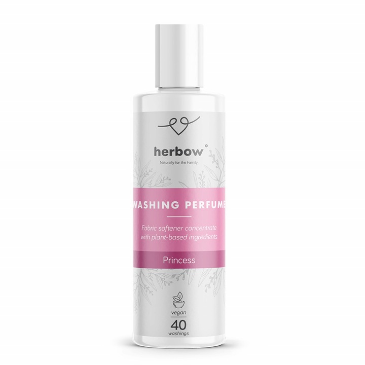 Parfüm és kondicionáló 2 az 1-ben mosodai koncentrátum Herbow Pretty Princess, 200 ml, 40 mosás, rózsa-vanília illat