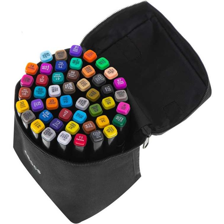 Set 48 markere permanente cu doua varfuri, 14x11x17 cm