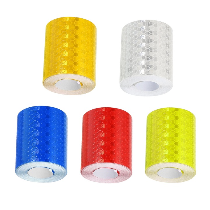 5 db-os fényvisszaverő szalag készlet, Axroad Mall, Öntapadó, Biztonság és láthatóság, Éjszaka látható, Víz- és magas hőmérsékletálló, Rugalmas felületekhez, 5 cm x 3 m, Többszínű