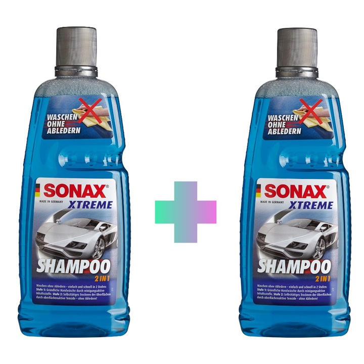 Set 2X Sampon auto spumant concentrat, Cantitate 1L, Curatare rapida, uscare fara urme, eficient pe vopsea, metal, sticla, plastic, cauciuc, formula 2in1, aplicare usoara, rezultate stralucitoare, calitate germana