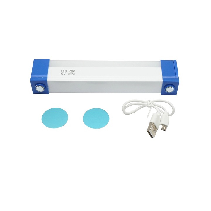 Lampa LED 20W, 6500K cu prindere magnetica si acumulator reincarcabil 1200mAh 170x23x38mm IP20 lusali