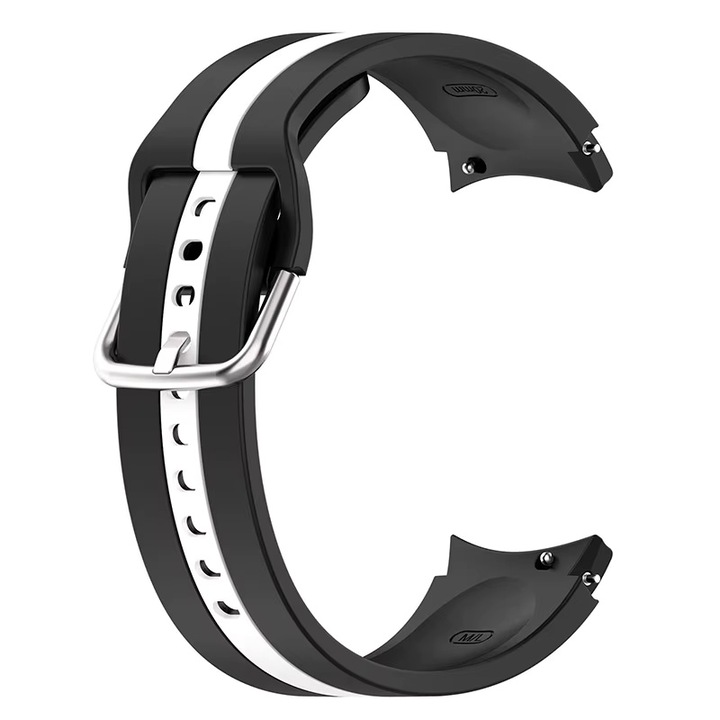 Каишка, Силиконова, Съвместима с Samsung Galaxy Watch 4, 5, 6, 7 (40mm & 44mm), Watch 5 Pro, Watch 6 Classic (43mm & 47mm), Huawei GT2 42mm, GT3 42mm, ширина 20mm, JW-09-SHKTW, Black & White