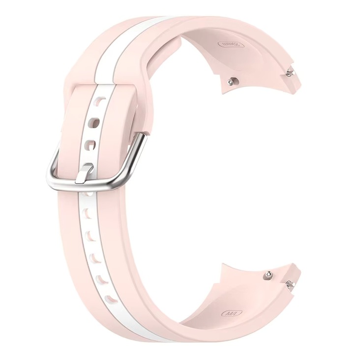 Szilikon karkötő, Samsung Galaxy Watch 4, 5, 6, 7 (40 mm és 44 mm), Watch 5 Pro, Watch 6 Classic (43 mm és 47 mm), Huawei GT2 42 mm, GT3 42 mm, szélesség 20 mm, JW-09-SHKTW, rózsaszín és Fehér