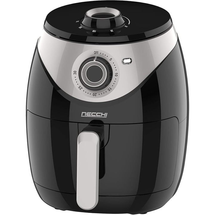 Friteuza cu aer cald Necchi AD AIR 4L NK8023, 1500W, temperatura ajustabila, capacitate 4 l, negru/ argintiu