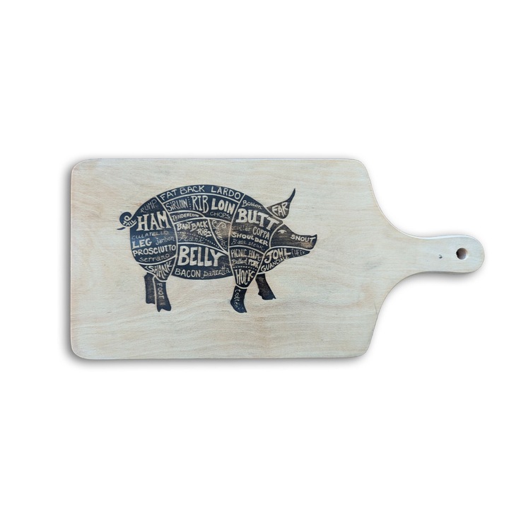 Tocator Ghidul Macelarului Porc, lemn, bej, 42 x 20 cm