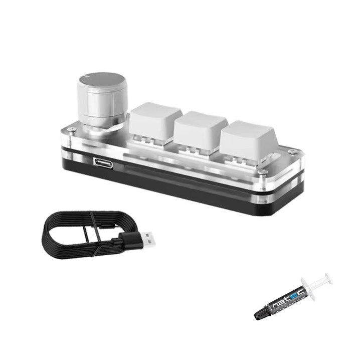 Mini programozható mechanikus billentyűzet, gomb, RGB világítás, játékhoz, programozáshoz, webdesignhoz, irodai munkához, fehér, Natec HUSKY 1g hővezető pasztával, UnderShop