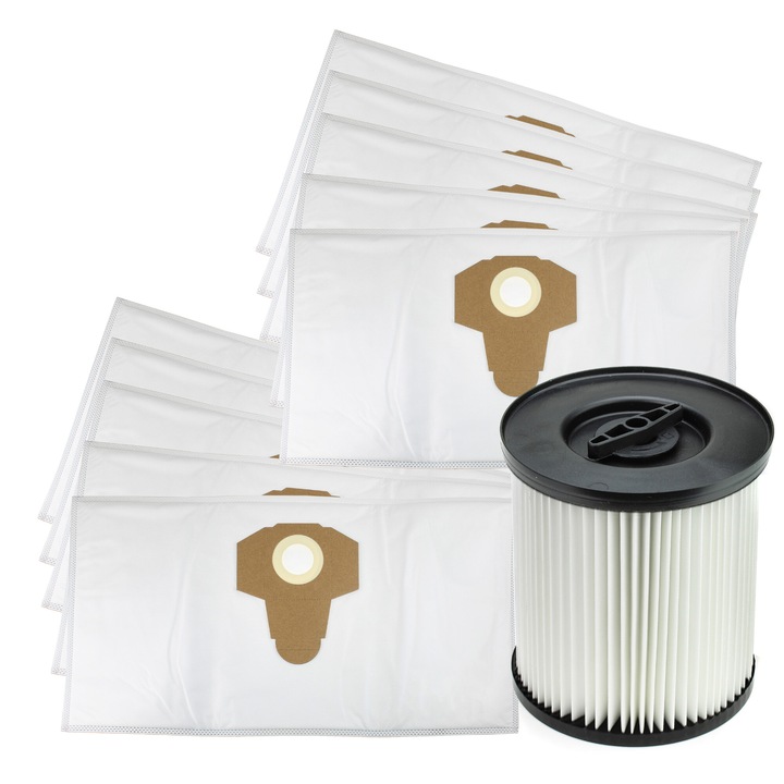 Миещ се филтърен комплект и 10 синтетични торбички за прахосмукачки Parkside PWD 12 A1, 20 A1 25 A1 30 A1 PNTS 1400 H4 PSW 20 B2