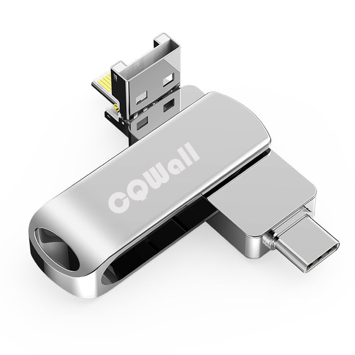 USB памет, BB0924, 2TB, USB 3.0, Type-C, USB C и Lightning, 4 в 1, Водоустойчива, Съвместима с телефон/Устройства с порт Type C, Lightning и USB C, OTG съвместимост, Метал, Висока скорост, Сребрсит