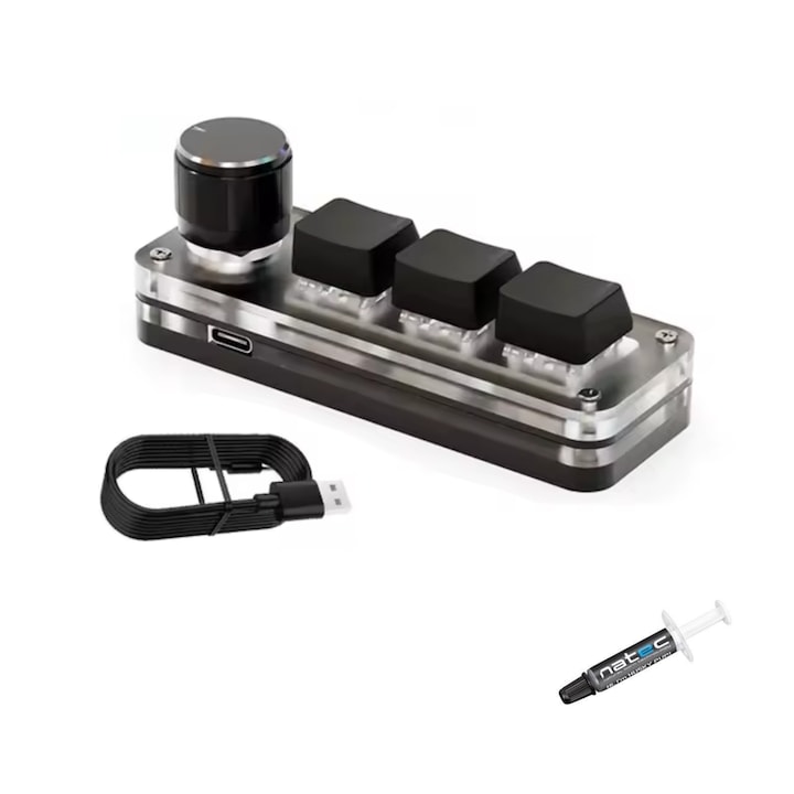 Mini Tastatura Mecanica Programabila, Knob, Iluminare RGB, pentru Gaming, Programare, Web Desing, Office Work, Neagra, cu Pasta Termoconductoare Natec HUSKY 1g, UNDERSHOP®