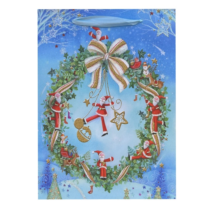 Punga cadou, Craciun, Ghirlanda, Multicolor, 32x26x12cm