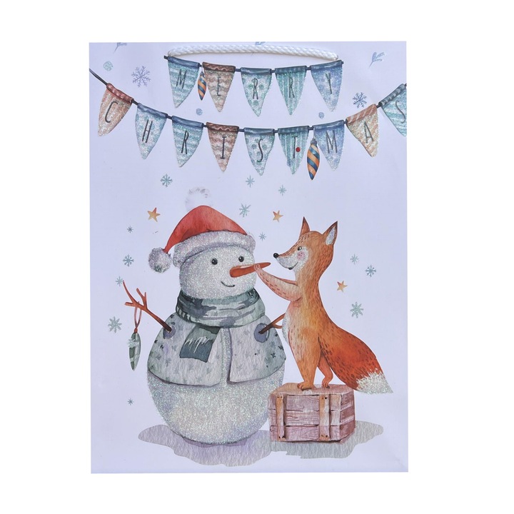 Punga cadou, Craciun, Om de Zapada, Alb, 32x26x12cm