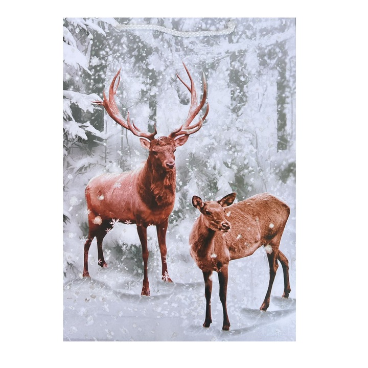 Punga cadou Craciun, Animale, Zapada, Multicolor, 44x31x12 cm