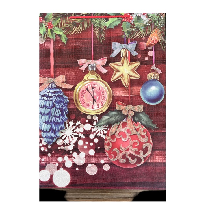 Punga cadou Craciun, Globulete, Multicolora, 44x31x12 cm