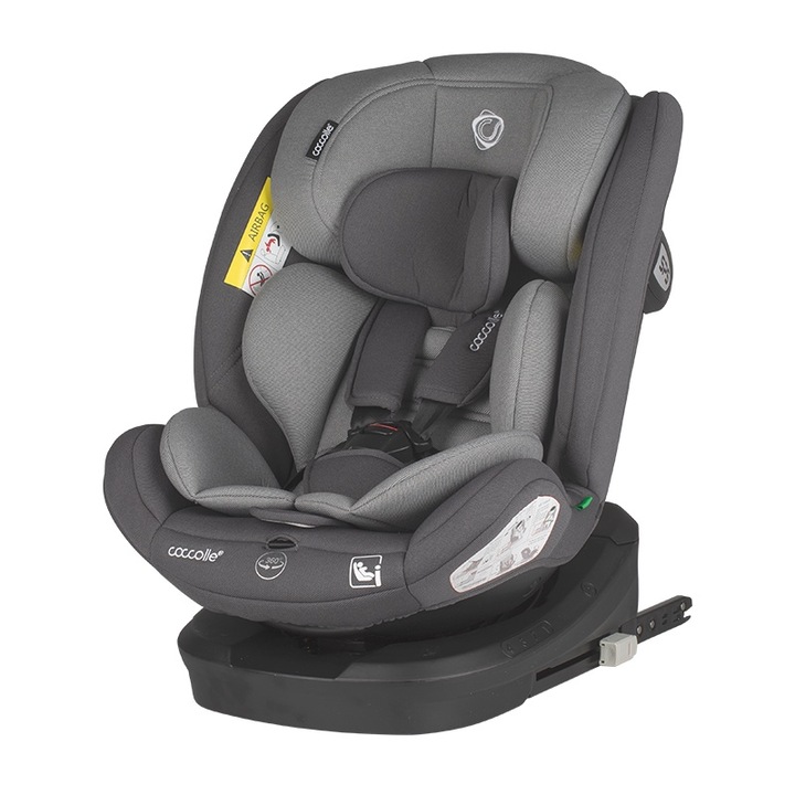 Scaun auto cu Isofix Coccolle Nyota iSize, 4 pozitii inclinare, Rotire 360° cu o singura mana, Tetiera reglabila, Husa detasabila, Sistem antibasculare Top Tether, Pozitie somn, Sarcina maxima 36 kg, 40-150 cm, 0-12 ani, Omologat R129, Diamond Black