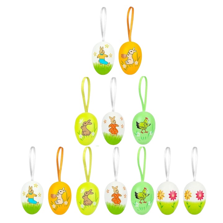 12 db színes tojás készlet húsvétra BROMMAT, műanyag, többszínű, 6 x 4 cm