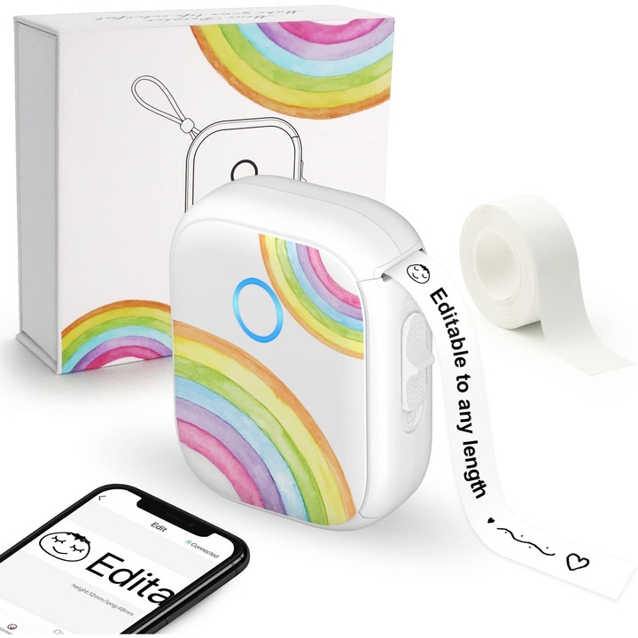 Термален етикетен принтер VALA® V12 Rainbow, преносим, безжичен, Bluetooth, IOS и Android