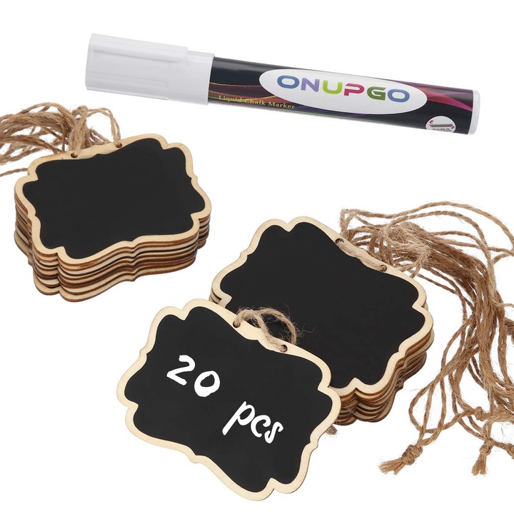 20 darabos kis üzenőtábla készlet zsinórral és folyékony krétával, 6 x 8 cm