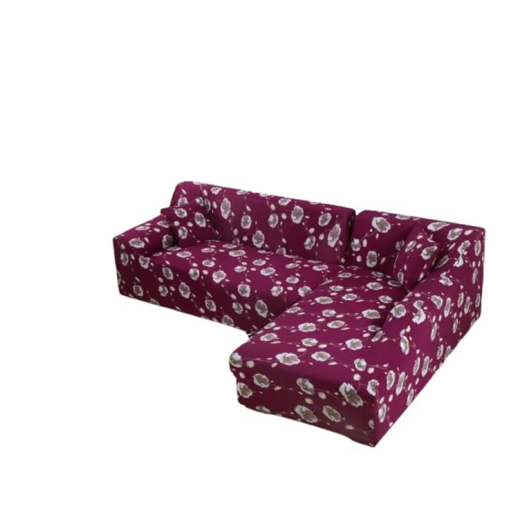 Husa elastica pentru coltar, Comfort, Elastan, 145x185cm/185x230cm, Imprimeu Floral, Alb-Mov