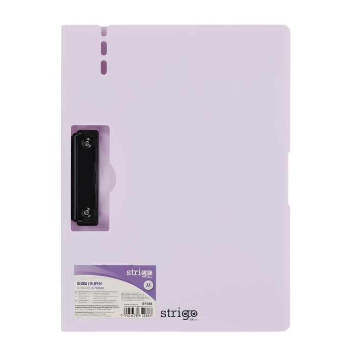 Клипборд Strigo вертикален А4 със страничен метален клипс, държач за химикал, лилав
