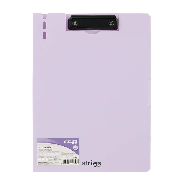 Клипборд Strigo вертикален А4, поставка за химикал, лилав