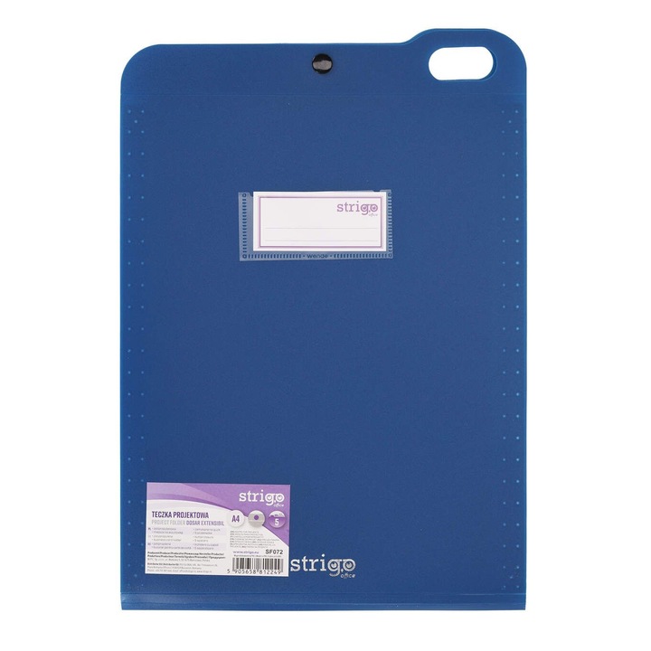 Конферентна папка Strigo, PP, A4, Вертикална, 5 разделителя, Затваряне с телбод, Тъмносин