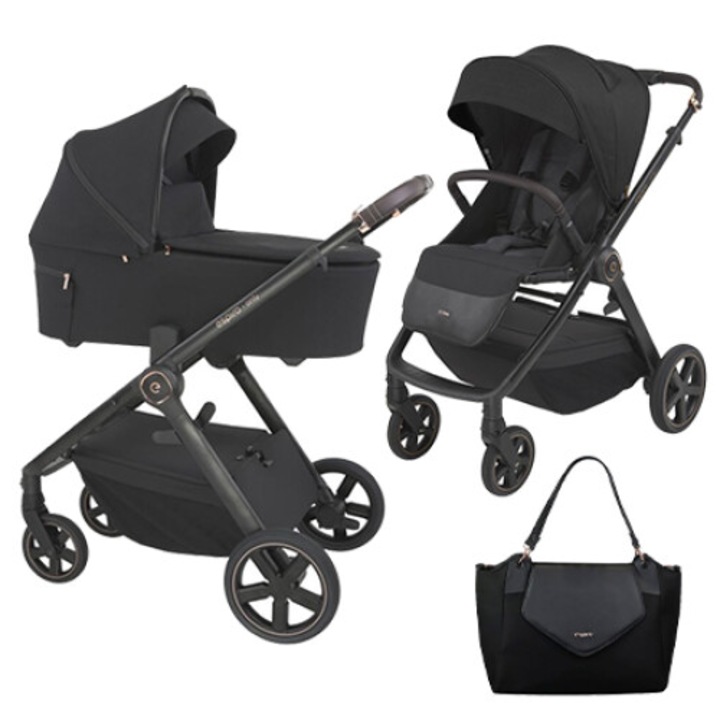 Carucior de copii premium, ESPIRO ONLY, 2in1, negru, 0-22 kg, accesorii incluse, scaun ergonomic, copertina extensibila