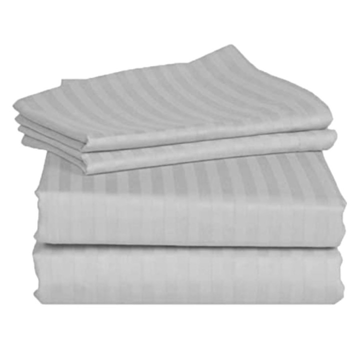 Cearceaf de pat dublu damasc, 100% bumbac, 180x240 cm, Lenjerii Deosebite, Gri Deschis