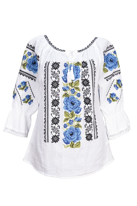 Ie dama, cu model floral, pe nuante de albastru, Albastru