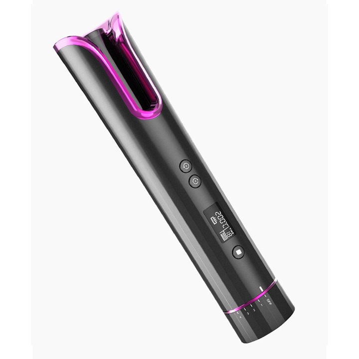 Маша за коса с безжичен дисплей, 34W мощност, 4 температурни нива, USB зареждане, вградена батерия 4800mAh, Сива