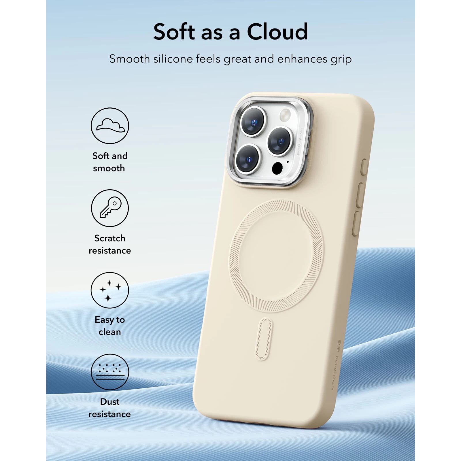 Husa ESR Cloud Soft Stash Stand, compatibila Apple iPhone 16 Pro, MagFit, roz