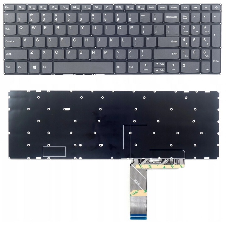 Prémium laptop billentyűzet Lenovo IdeaPad S145-15IWL S145-15AST S145-15API bekapcsológombbal, nem világít, nemzetközi billentyűzet, szürke