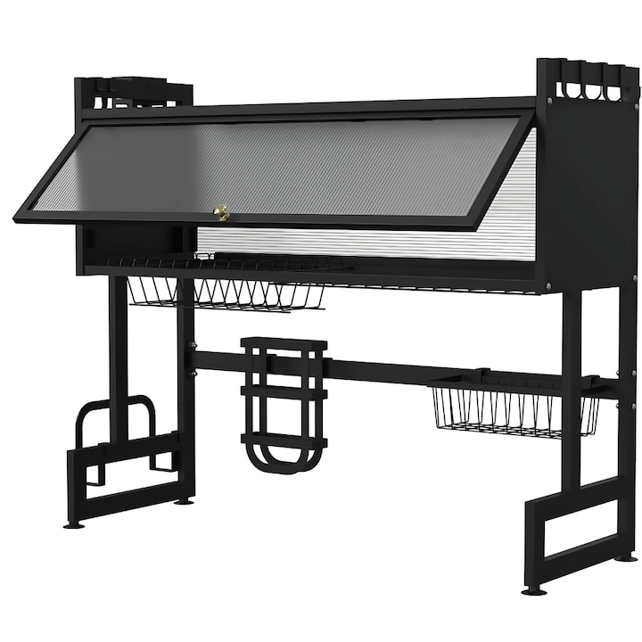 Scurgator/ organizator vase tip raft Promerco®, 75 cm lungime, functionalitate si stil, compact, otel inoxidabil negru