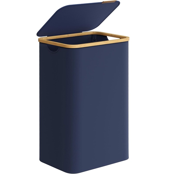 SONGMICS текстилен кош за пране, сгъваем, подвижно отделение, 90L, 42x32x71 см, син