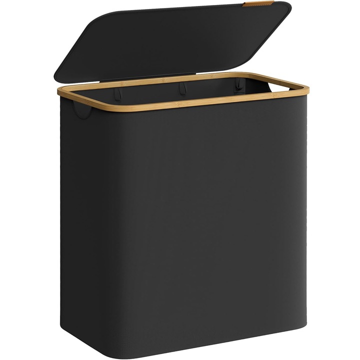 SONGMICS текстилен кош за пране, сгъваем, с 3 подвижни отделения, 150L, 60x39x71 см, черен