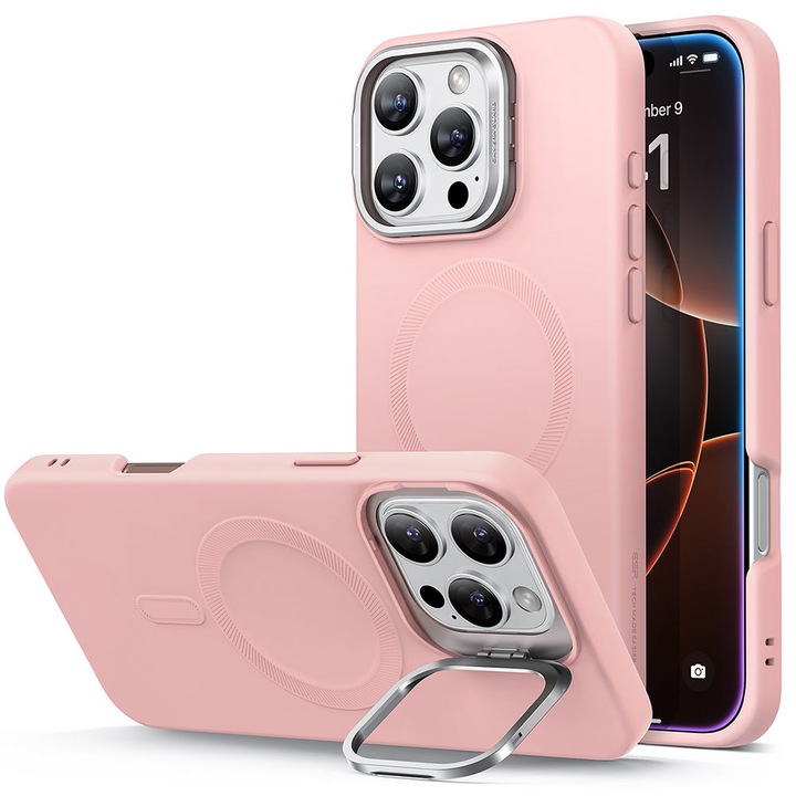 Husa ESR Cloud Soft Stash Stand, compatibila Apple iPhone 16 Pro, MagFit, roz