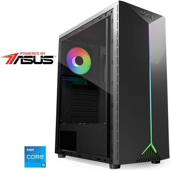 Sistem Desktop PC Gaming Serioux Powered by ASUS cu procesor Intel Core i5-12400F pana la 4.40GHz, 16GB DDR4, 512GB SSD, ASUS Dual GeForce RTX 3050 OC 6GB GDDR6, No OS, Black