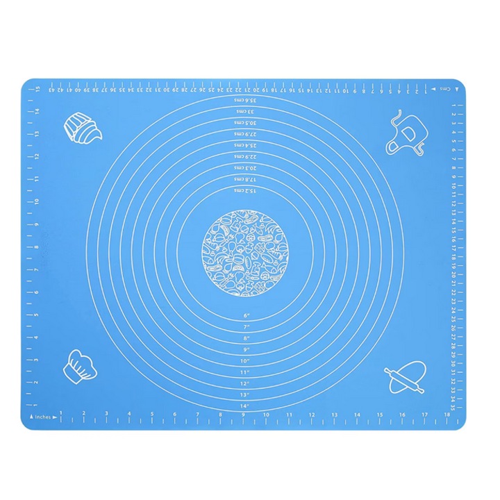 Covoras din Silicon pentru Rularea, Framantarea si Intinderea Aluatului cu Unitati de Masura, 45 x 60 CM, Fara BPA, Antiaderent si Antiderapant - Albastru