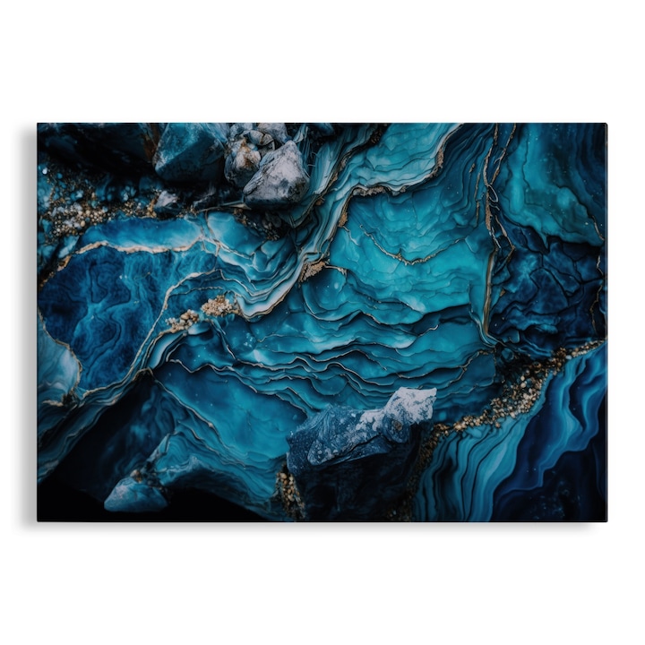 Tablou Canvas, Abstract, Marble Stone, Albastru si Auriu 70x100 cm