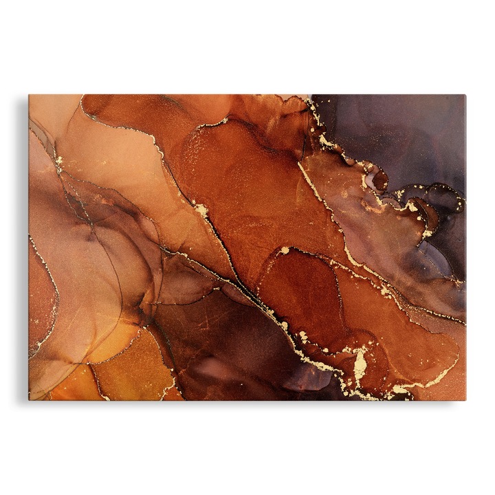 Tablou Canvas, Abstract, Marble Luxury, Portocaliu si Auriu, 70x100 cm
