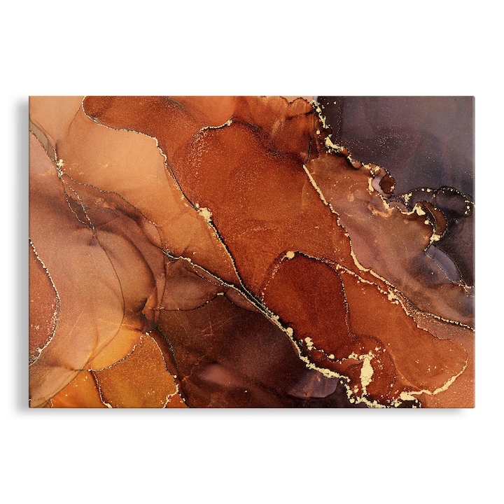 Tablou Canvas, Abstract, Marble Luxury, Portocaliu si Auriu, 70x100 cm
