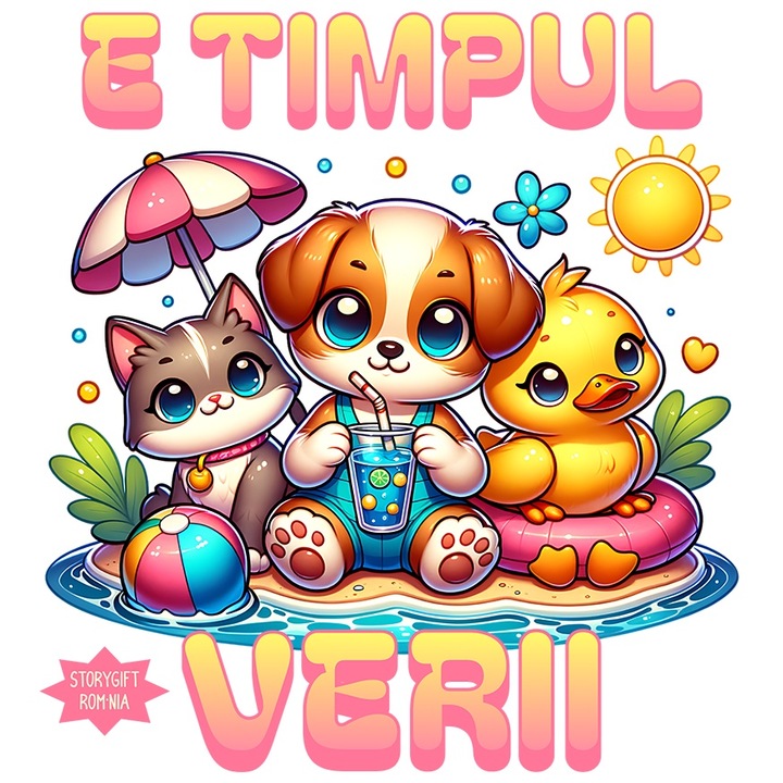 Sticker Adeziv E timpul verii animale la plaja copii desene animate cu Margini Albe, PVC Vinyl 70 cm