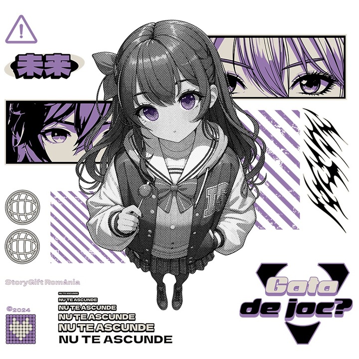 Sticker Adeziv Gata de joc_ Text Nu te ascunde fata stil anime joc cu Margini Albe, PVC Vinyl 10 cm
