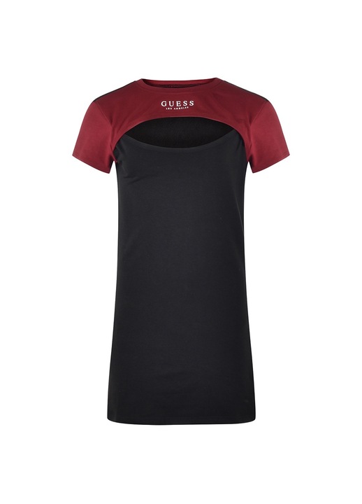 Ежедневна дамска рокля GUESS, Q1BK01KAS90, памук/полиестер, черно/бордо, regular fit, Бордо/Черен